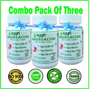 Aggri-Acido 3 Month Combo Pack for Acidity Relief Made with Pure Garlic Extract, Ajamoda Extract, Flax Seed Extract, Grapes Extract and Haritaki Extract | 180 Tablets | 3 Month Supply | Get For Rs 2399 With Online Payment ( 20% Extra Discount )