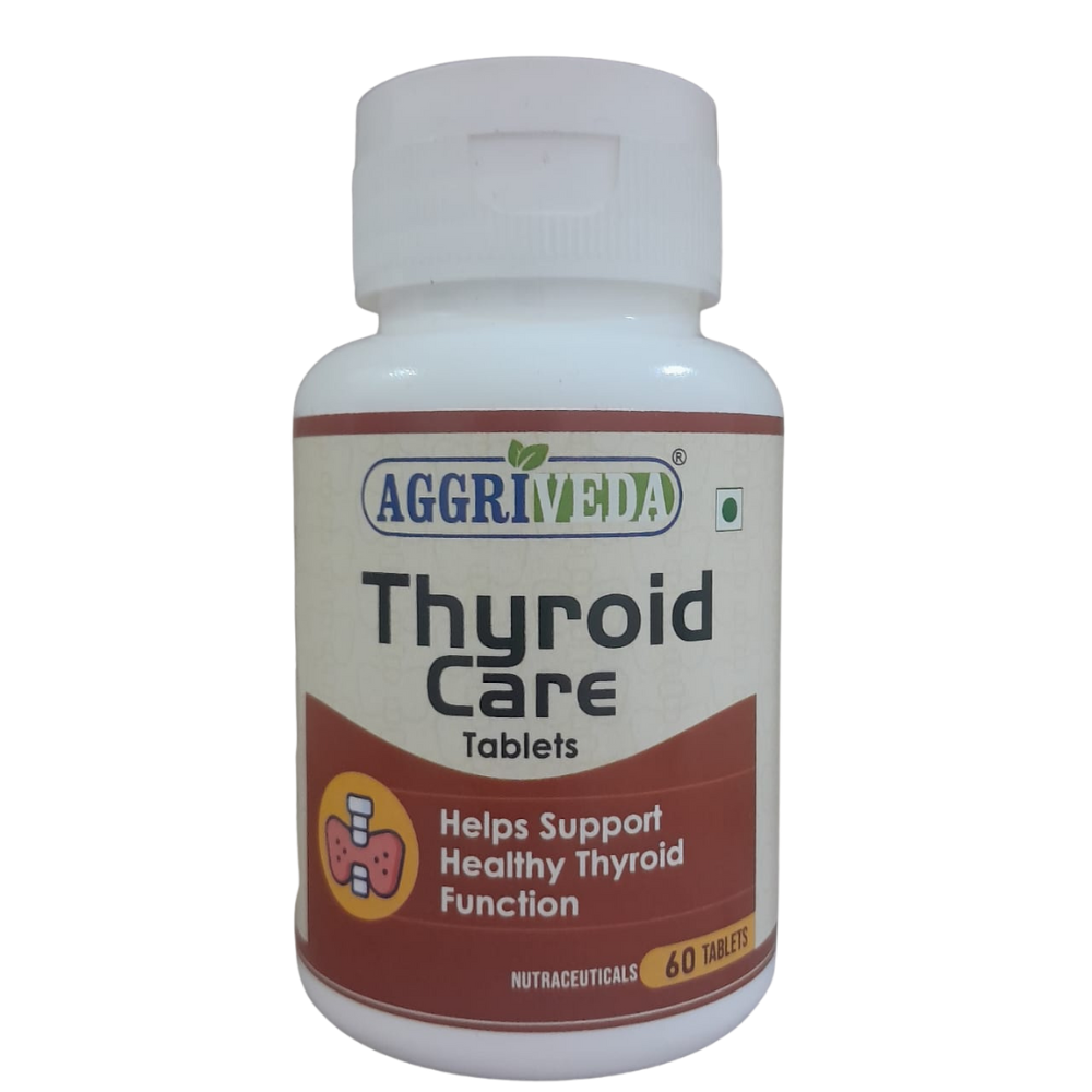 Aggriveda Thyroid Care 800 Mg Healthy Thyroid Function Tablets Made with Black Cumin Extract & Powder, Ginger Extract & Powder, Moringa Extract & Powder, Licorice Extract & Powder, Ashwagandha Extract & Powder, Lemon Balm Extract & Powder, Haritaki Extract & Powder | Powerful Herbs Blend for Healthy Thyroid Function | 60 Tablets