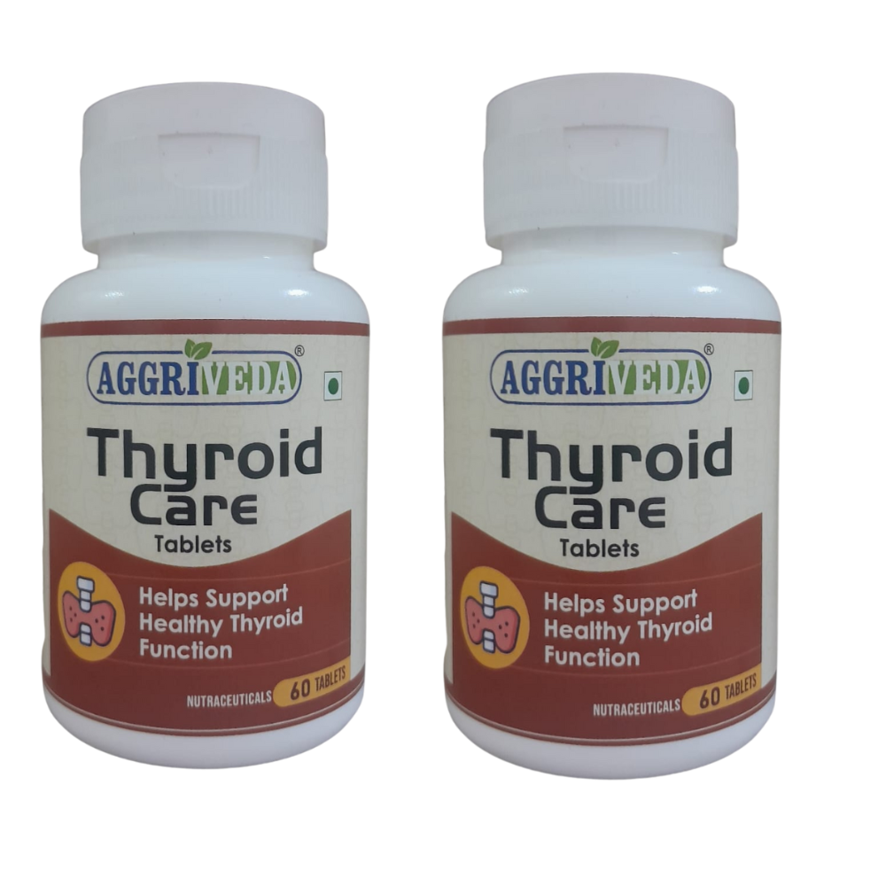Aggriveda Thyroid Care 800 Mg – Healthy Thyroid Function Tablets Made with Black Cumin Extract & Powder, Ginger Extract & Powder, Moringa Extract & Powder, Licorice Extract & Powder, Ashwagandha Extract & Powder, Lemon Balm Extract & Powder, Haritaki Extract & Powder | Powerful Herbs in Right Dose for Healthy Thyroid Function | 120 Tablets