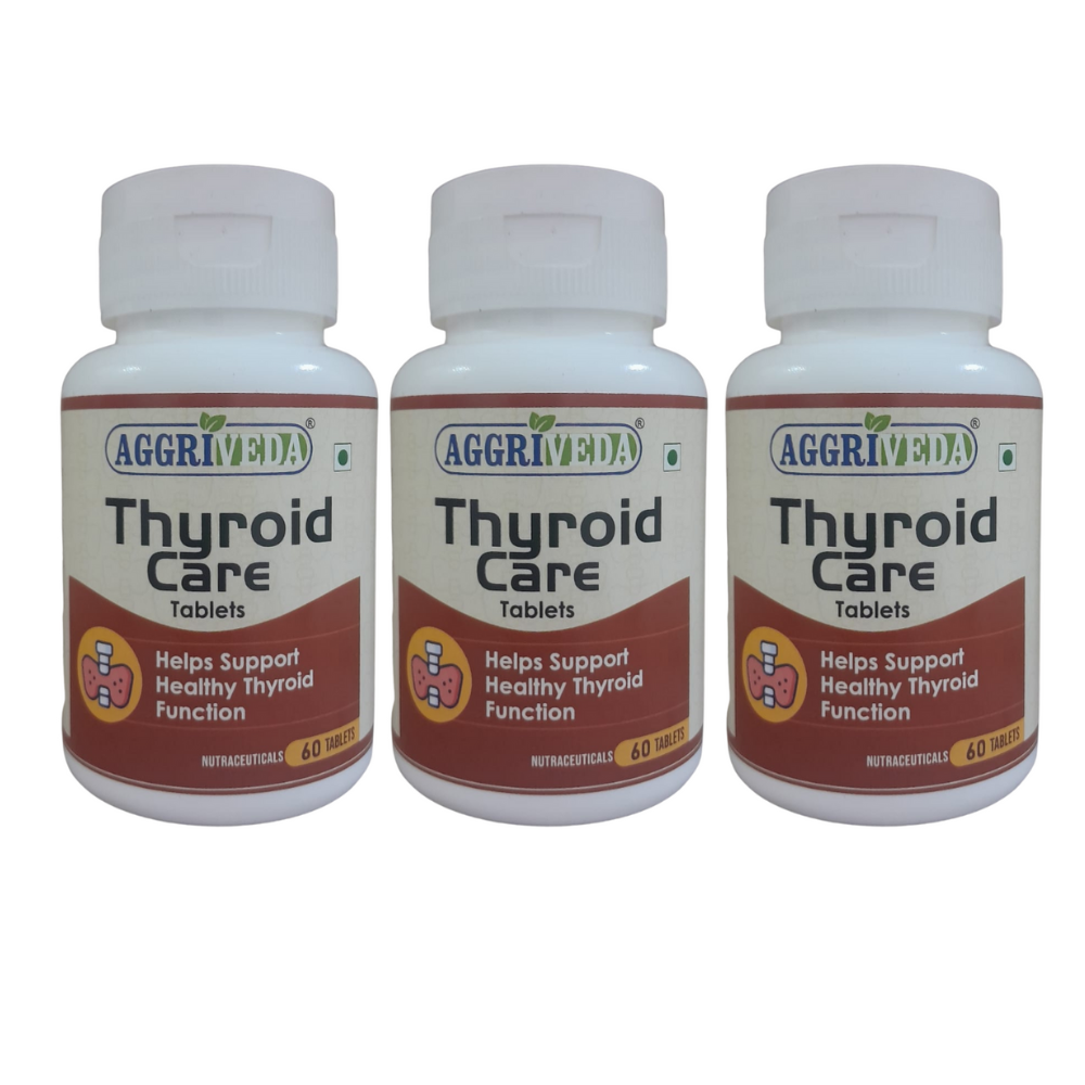 Aggriveda Thyroid Care 800 Mg – Healthy Thyroid Function Tablets Made with Black Cumin Extract & Powder, Ginger Extract & Powder, Moringa Extract & Powder, Licorice Extract & Powder, Ashwagandha Extract & Powder, Lemon Balm Extract & Powder, Haritaki Extract & Powder | Powerful Herbs in Right Dose for Healthy Thyroid Function | 180 Tablets