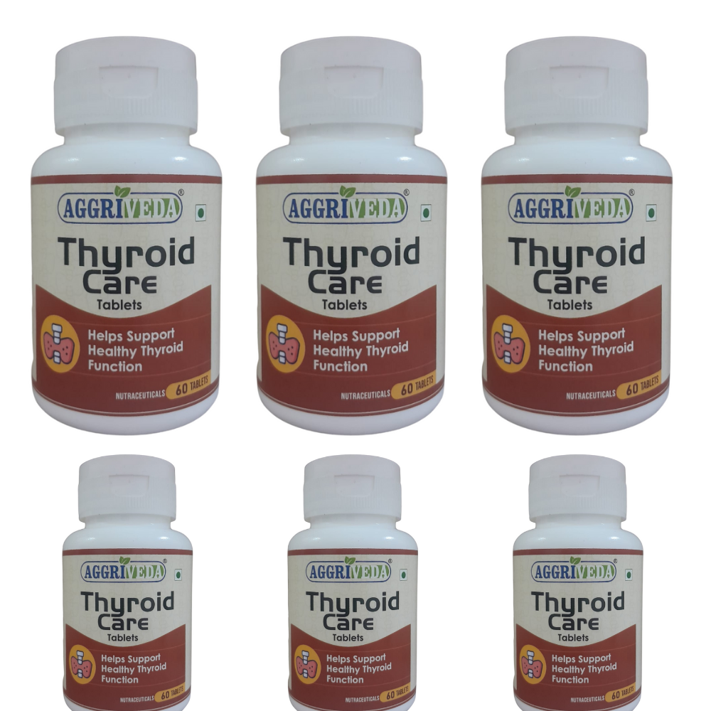 Aggriveda Thyroid Care 800 Mg – Healthy Thyroid Function Tablets Made with Black Cumin Extract & Powder, Ginger Extract & Powder, Moringa Extract & Powder, Licorice Extract & Powder, Ashwagandha Extract & Powder, Lemon Balm Extract & Powder, Haritaki Extract & Powder | Powerful Herbs in Right Dose for Healthy Thyroid Function | 360 Tablets