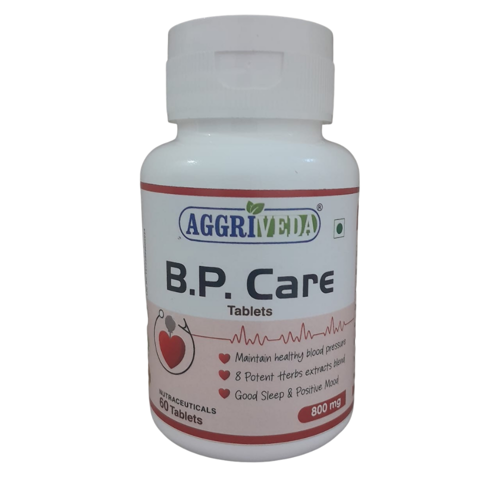 Aggriveda BP Care Tablets for Healthy Blood Pressure Made with Arjuna Extract & Powder, Tulsi Extract & Powder, Garlic Extract & Powder, Ginger Extract & Powder, Ajmoda Extract & Powder, Cardamom Extract & Powder, Ajwain Extract & Powder and Haritaki Extract & Powder | Powerful 8 Herbs Blend to Maintain Blood Pressure | 60 Tablets