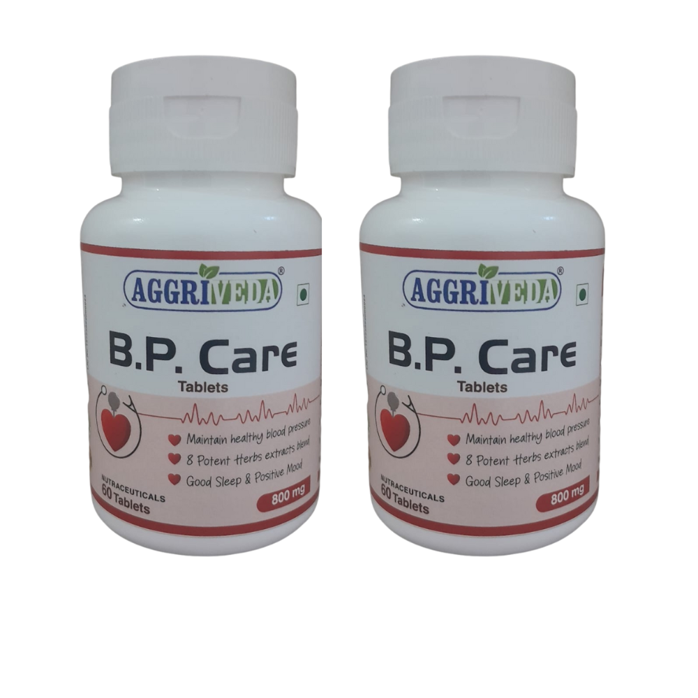Aggriveda BP Care Tablets for Healthy Blood Pressure Made with Arjuna Extract & Powder, Tulsi Extract & Powder, Garlic Extract & Powder, Ginger Extract & Powder, Ajmoda Extract & Powder, Cardamom Extract & Powder, Ajwain Extract & Powder and Haritaki Extract & Powder | Powerful 8 Herbs Blend to Maintain Blood Pressure | 120 Tablets