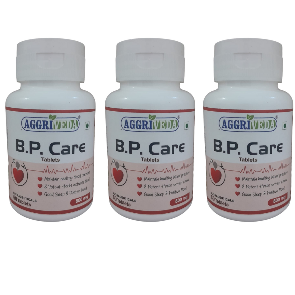 Aggriveda BP Care Tablets for Healthy Blood Pressure Made with Arjuna Extract & Powder, Tulsi Extract & Powder, Garlic Extract & Powder, Ginger Extract & Powder, Ajmoda Extract & Powder, Cardamom Extract & Powder, Ajwain Extract & Powder and Haritaki Extract & Powder | Powerful 8 Herbs Blend to Maintain Blood Pressure | 180 Tablets
