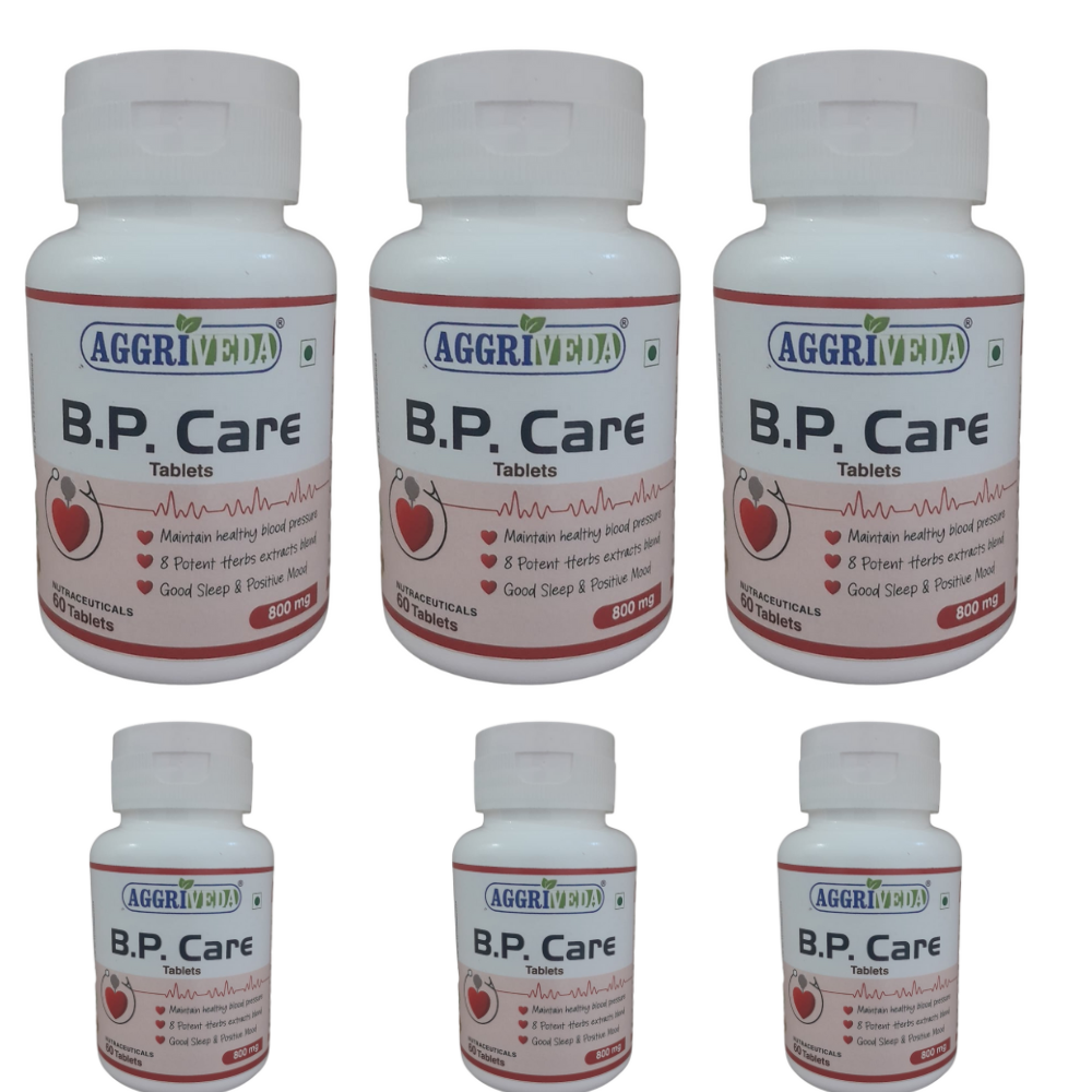 Aggriveda BP Care Tablets for Healthy Blood Pressure Made with Arjuna Extract & Powder, Tulsi Extract & Powder, Garlic Extract & Powder, Ginger Extract & Powder, Ajmoda Extract & Powder, Cardamom Extract & Powder, Ajwain Extract & Powder and Haritaki Extract & Powder | Powerful 8 Herbs Blend to Maintain Blood Pressure | 360 Tablets
