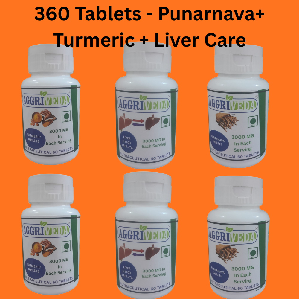 Liver Tablets 3000 Mg + Punarnava Tablets 3000 Mg + Turmeric Tablets 3000 Mg | Best Liver Health Enhancement Combo | 360 Tablets | Treat Fatty Liver Naturally