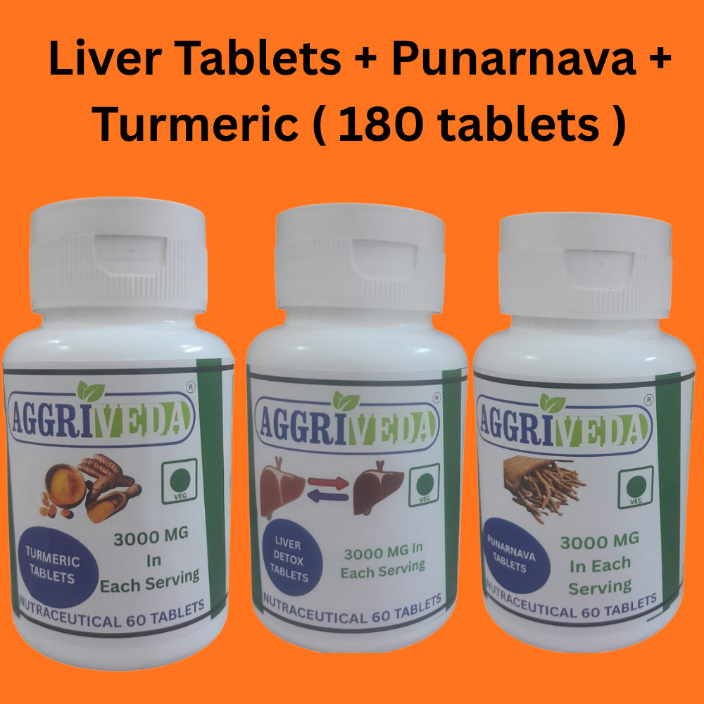 Liver Tablets 3000 Mg + Punarnava Tablets 3000 Mg + Turmeric Tablets 3000 Mg | Best Liver Health Enhancement Combo | 180 Tablets | Treat Fatty Liver Naturally