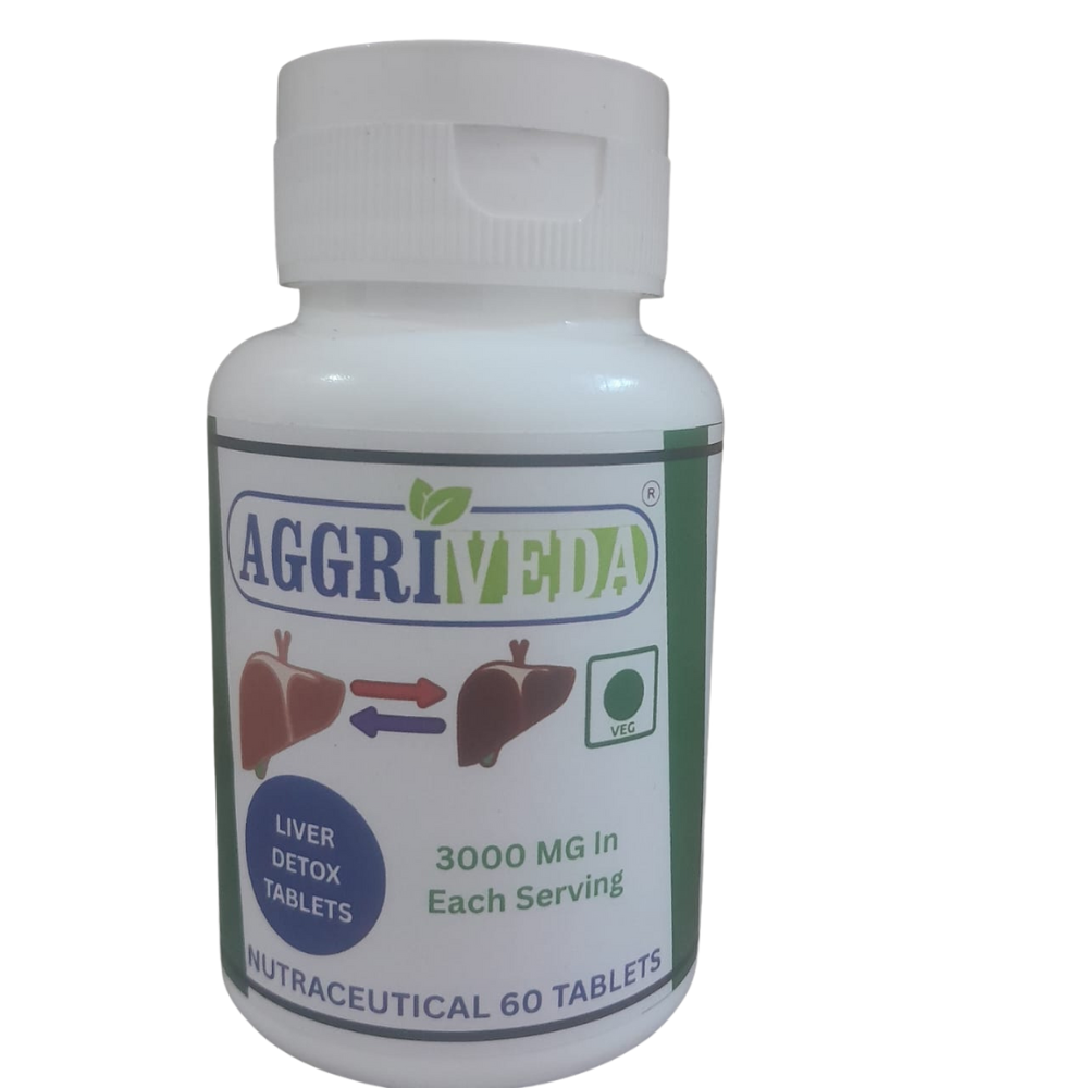 Aggriveda Liver Detox 3000 Mg In Each Serving Made with Bhumi Amla 300 Mg, Aloevera 300 Mg, Kutaki 240 Mg, Bhringraj 240 Mg, Chirayta 240 Mg, Makoy 120 Mg, Kasmard 105 Mg, Chicory 105 Mg, Patola 105 Mg, Mulethi 90 Mg, Sarphunkha 90 Mg, Punarnava 90 Mg, Pitpapra 90 Mg, Revand Chini 75 Mg, Bindaal 60 Mg, Adusa 45 Mg, Chabh 45 Mg, Karira 30 Mg, Ginger 30 Mg