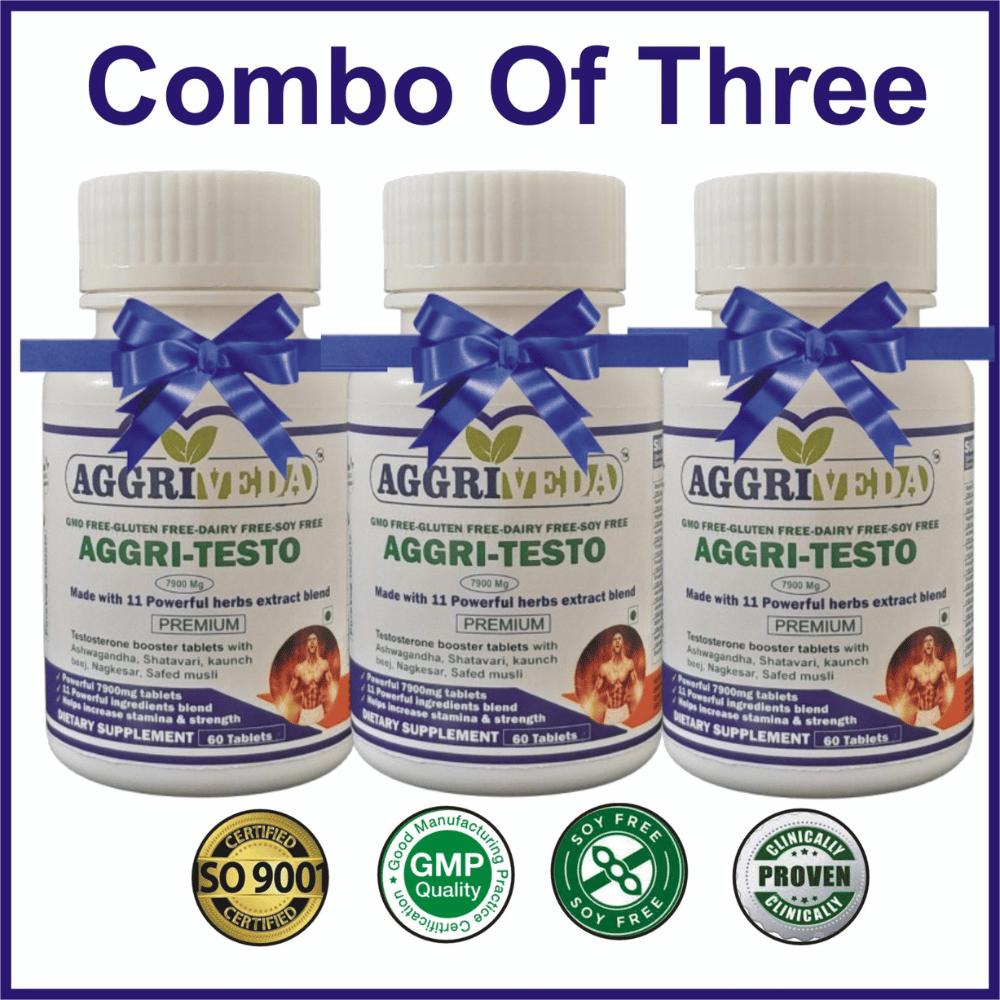 Aggri-Testo 7900 Mg Testosterone Booster Pills for Men Made with Ashwagandha 1000 Mg, Shatavari 600 Mg, Nagkesar 1000 Mg, Bada Gokhru 1200 Mg, Konch Beej 1400 Mg, Akarkara 500 Mg, Jaifal 300 Mg, Tribulus Terrestris 700 Mg, Safed Musli 300 Mg, Salam Panja 200 Mg and Fenugreek 700 Mg | Best T Booster Tablets for Men | 180 Tablets