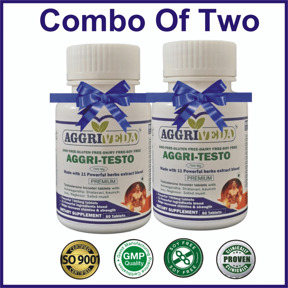 Aggri-Testo 7900 Mg Testosterone Booster Pills for Men Made with Ashwagandha 1000 Mg, Shatavari 600 Mg, Nagkesar 1000 Mg, Bada Gokhru 1200 Mg, Konch Beej 1400 Mg, Akarkara 500 Mg, Jaifal 300 Mg, Tribulus Terrestris 700 Mg, Safed Musli 300 Mg, Salam Panja 200 Mg and Fenugreek 700 Mg | Best T Booster Tablets for Men | 120 Tablets