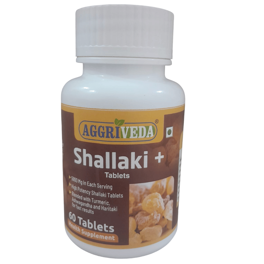 Shallaki + Tablets 5900 Mg In Each Serving Made with Boswellia Serrata 4800 Mg, Turmeric 600 Mg, Ashwagandha 250 Mg, Harad 250 Mg | Powerful Joint Health Booster Pain Relief Tablets Made with Powerful Ingredients | 60 High Potency Tablets